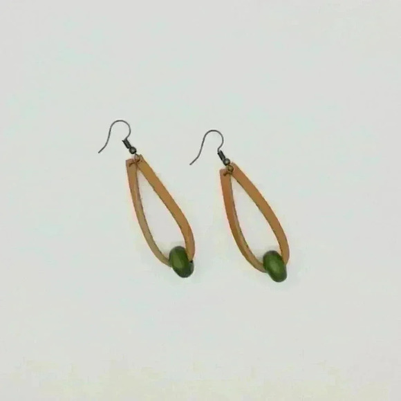 Leather Earrings with Bead - Picture 1 of 1